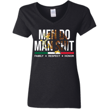 Load image into Gallery viewer, MEN DO MAN SHIT Women&#39;s 5.3 oz. V-Neck T-Shirt
