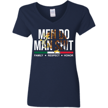 Load image into Gallery viewer, MEN DO MAN SHIT Women&#39;s 5.3 oz. V-Neck T-Shirt
